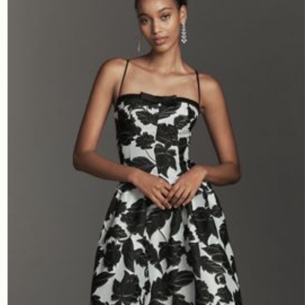 Maeve Jacquard Black and White Floral Strapless dress